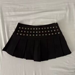 Black Pleated Mini Skirt with Silver Studs - Women